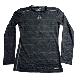Under Armour Fitted Charcoal Geometric Long Sleeve Top Youth Large Activewear